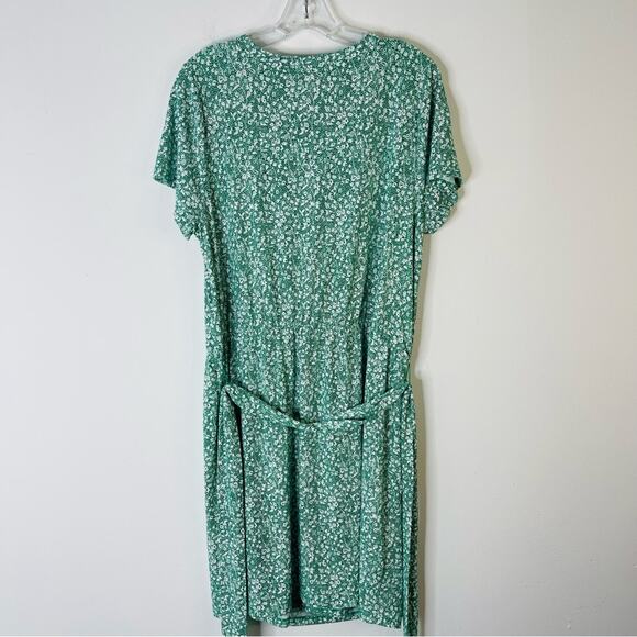 1 State green white ditzy floral cottagecore faux wrap stretchy midi dress 1X - Picture 7 of 7